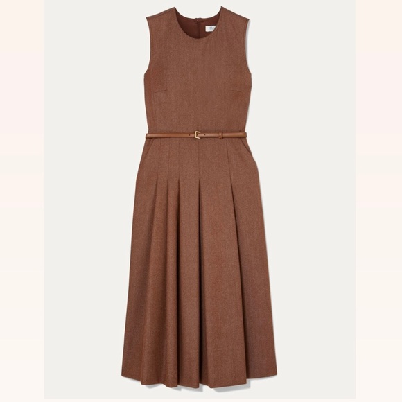 Max Mara Belted Brushed Wool Twill Midi Dress， size 2 - Picture 1 of 16